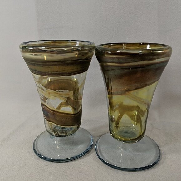 David Paterson 1995 2 Set Art Glass Pedestal Wine Goblets Blown Vintage Canadian - Picture 2 of 13